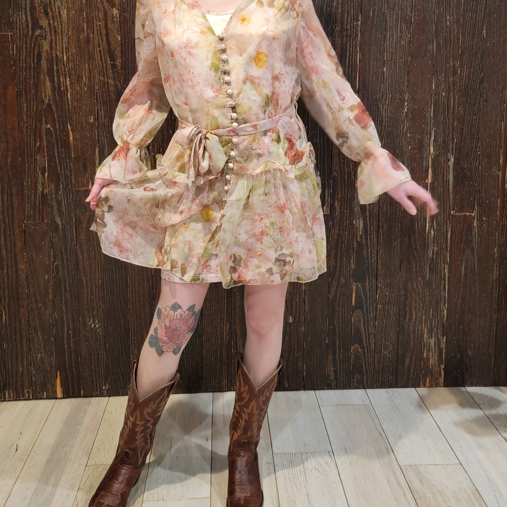 Floral 2 Pc Chiffon Dress S/M NWTags